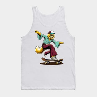 Retro Cat Skateboarder - Vintage Style Illustration Tank Top